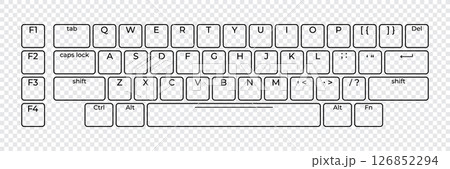 Computer keyboard button layout template with letters for graphic use. Modern computer keyboard. Vector illustration 126852294