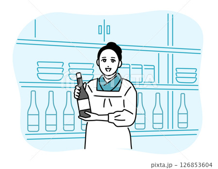 割烹着を着た小料理屋の女性女将のイラスト 割烹着を着た小料理屋の女性女将のイラスト 126853604