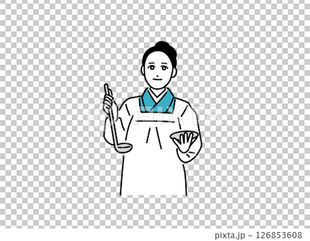 割烹着を着た小料理屋の女性女将のイラスト 126853608