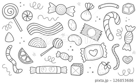 Set of candies and sweets doodle sketch style set 126853686