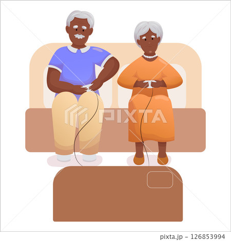 Cute elderly couple playing video games together. Happy seniors spending time together actively 126853994