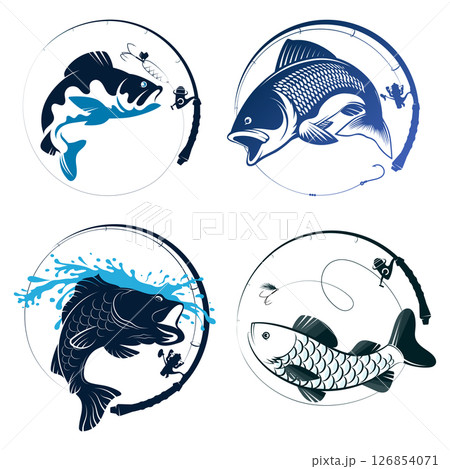 Fish and rod, set of signs for fishing 126854071