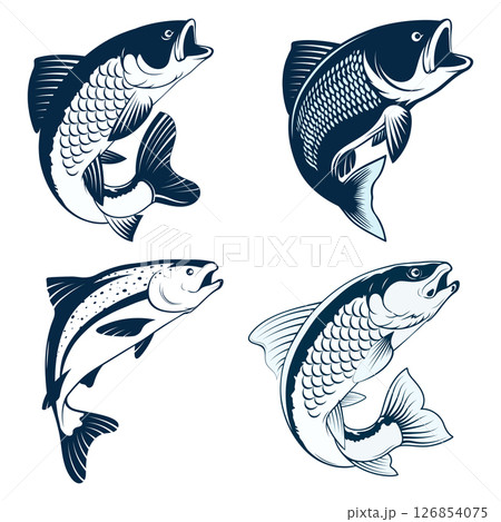 Set of different fish for fishing and seafood 126854075