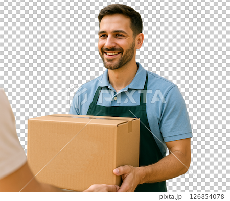 フードバンクで食材を届ける笑顔のお兄さん 126854078