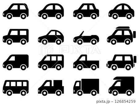 様々な形の車、自動車のアイコンのベクターイラストのセット 様々な形の車、自動車のアイコンのベクターイラストのセット 126854259