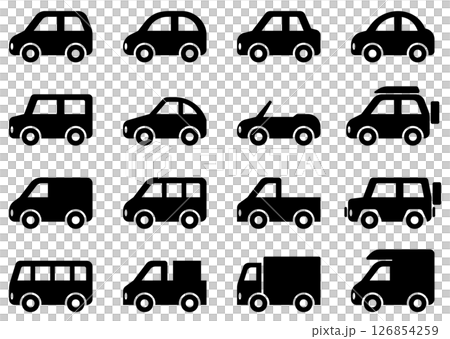 様々な形の車、自動車のアイコンのベクターイラストのセット 様々な形の車、自動車のアイコンのベクターイラストのセット 126854259
