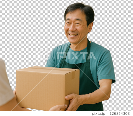 フードバンクで食材を届ける笑顔のおじさま 126854308