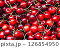 Cherry background, fruit top view, tasty cherries close up 126854950