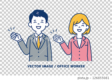 A simple vector illustration of a businessman giving directions with a smile_Men and women set A simple vector illustration of a businessman giving directions with a smile_Men and women set 126855081