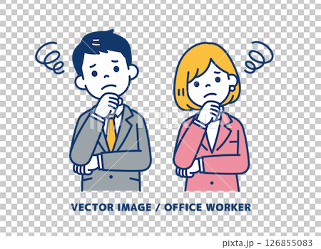 一個簡單的向量插圖，說明一個商人歪著頭思考_男人和女人 126855083