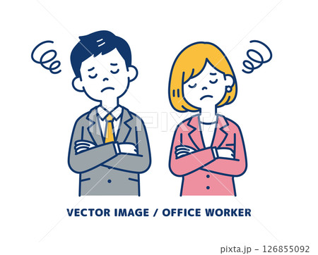 神妙な顔で考える、ビジネスマンのシンプルなベクターイラスト素材_男女セット 神妙な顔で考える、ビジネスマンのシンプルなベクターイラスト素材_男女セット 126855092