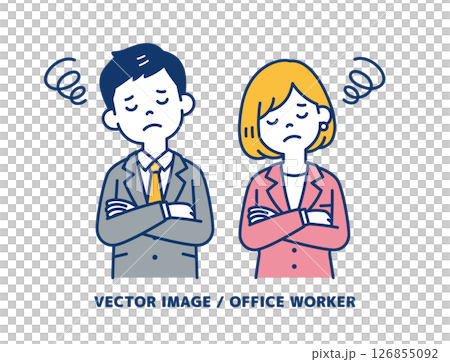 神妙な顔で考える、ビジネスマンのシンプルなベクターイラスト素材_男女セット 神妙な顔で考える、ビジネスマンのシンプルなベクターイラスト素材_男女セット 126855092