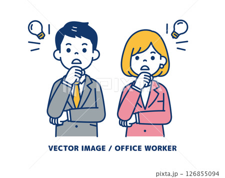 ハッとした表情の、ビジネスマンのシンプルなベクターイラスト素材＿男女セット 126855094