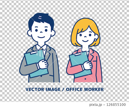 一位商人一手拿著文件，簡單的向量插圖素材_男人和女人套裝 126855100