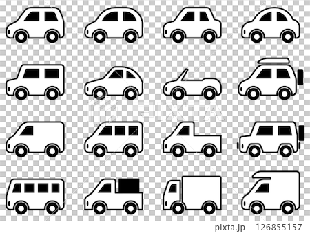 Set of vector illustrations of cars, automobile icons of various shapes Set of vector illustrations of cars, automobile icons of various shapes 126855157