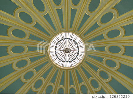 Looking up Domed ceiling of The British Museum Reading Room is made from papier-mache. Looking up Domed ceiling of The British Museum Reading Room is made from papier-mache. 126855239