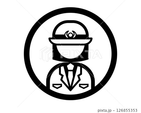 警察官おまわりさんのシンプルな丸いモノクロイラストアイコン 126855353