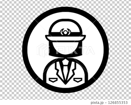 警察官おまわりさんのシンプルな丸いモノクロイラストアイコン 126855353