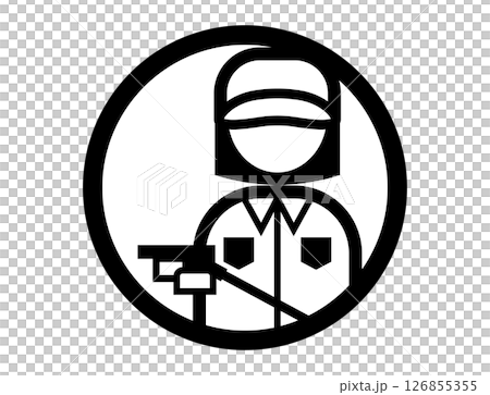 ガソリンスタンドスタッフの丸いシンプルなモノクロイラストアイコン 126855355