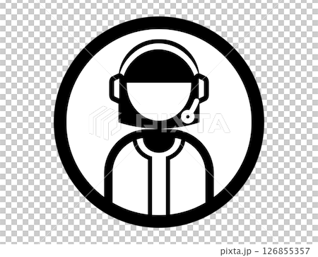 電話対応コールセンタースタッフの丸いシンプルなモノクロイラストアイコン 126855357