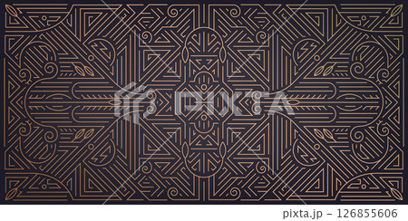 Vector line art deco gatsby pattern, golden geometric background, modern texture premium elegant illustration. Prestige abstract vintage fancy ornament Vector line art deco gatsby pattern, golden geometric background, modern texture premium elegant illustration. Prestige abstract vintage fancy ornament 126855606