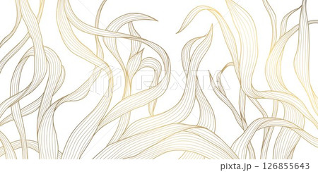Vector golden on white line leaves pattern, luxury nature illustration, plant flower texture background. Boho foliage ornament, summer floral design, jungle banner. Vector golden on white line leaves pattern, luxury nature illustration, plant flower texture background. Boho foliage ornament, summer floral design, jungle banner. 126855643