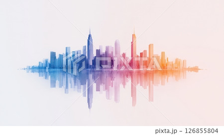 Captivating Gradient Cityscape Reflection on Shimmering Waters 126855804