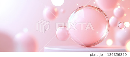 Pastel Product Showcase with Soft Colored Floating Orbs in 3D Studio Setting 126856230