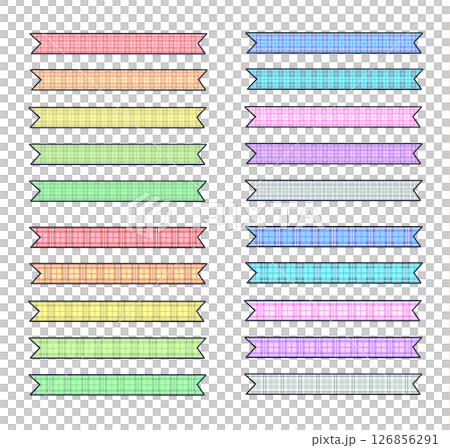 Ribbon tape set tartan check pastel black border 126856291