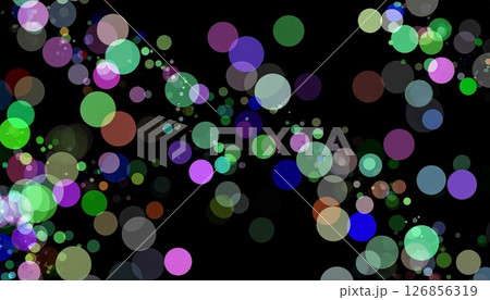 黒背景に浮かぶカラフルな光の玉ボケが美しい幻想的背景イラスト 126856319