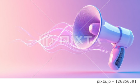 Vibrant Megaphone Emitting Colorful Sound Waves on Gradient Background 126856391