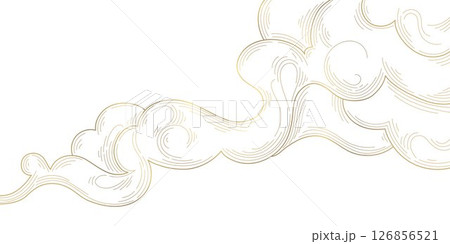 Vector line smoke, cloud golden illustration. Abstract luxury flow wavy design, premium dynamic curve background. 126856521