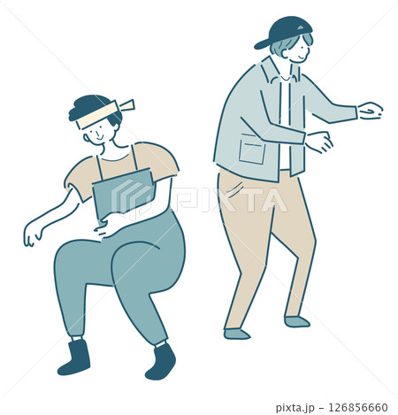 漁港で働く人たちのシンプルな線画のベクターイラスト 126856660