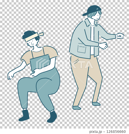 漁港で働く人たちのシンプルな線画のベクターイラスト 126856660