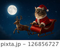 サンタクロース姿の猫がトナカイのソリで夜空を飛ぶ幻想的な風景 サンタクロース姿の猫がトナカイのソリで夜空を飛ぶ幻想的な風景 126856727