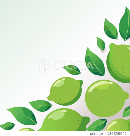 Bright lime with glossy surface, green leaves attached, and gentle shading, displayed on a white background with copy space, clean and minimal look. 126856942
