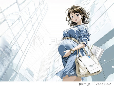 働く妊婦の女性のイラスト素材　通勤 126857002