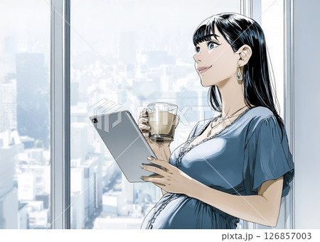 働く妊婦の女性のイラスト素材 126857003