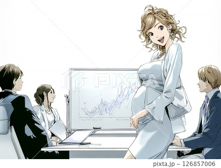 働く妊婦の女性のイラスト素材　プレゼンテーション 126857006
