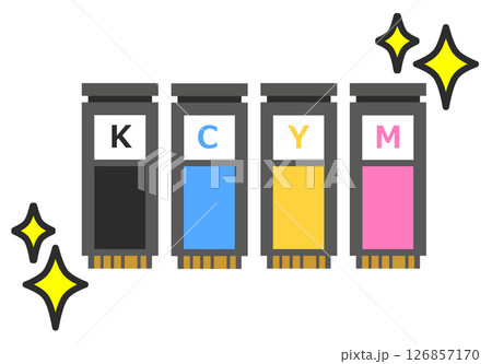 プリンターやカラー印刷機に使用するインクカートリッジのイラスト 126857170