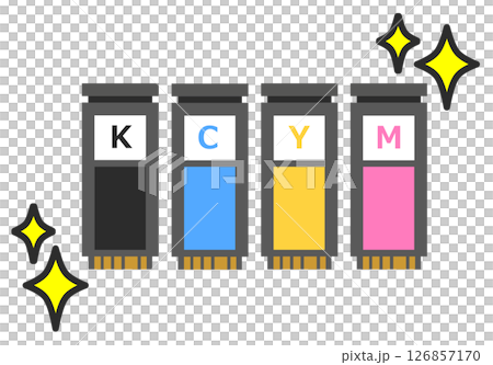 プリンターやカラー印刷機に使用するインクカートリッジのイラスト 126857170