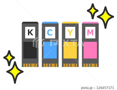 プリンターやカラー印刷機に使用するインクカートリッジのイラスト プリンターやカラー印刷機に使用するインクカートリッジのイラスト 126857171
