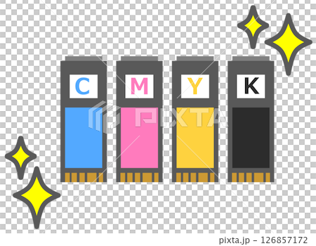 プリンターやカラー印刷機に使用するインクカートリッジのイラスト プリンターやカラー印刷機に使用するインクカートリッジのイラスト 126857172