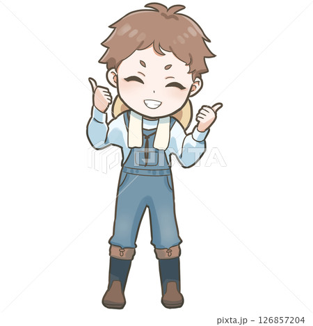 16-両手でいいねする農家の日本人男性のSDイラスト1-農業・フレッシュな野菜・食などに 126857204