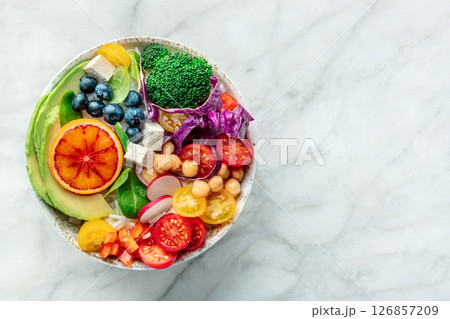 Buddha Bowl. Rainbow salad. Vegan poke bowl with avocado. Healthy food Buddha Bowl. Rainbow salad. Vegan poke bowl with avocado. Healthy food 126857209