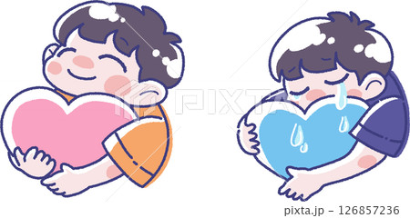 ハートを持った幸せそうな男の子と泣いている男の子のイラスト ハートを持った幸せそうな男の子と泣いている男の子のイラスト 126857236