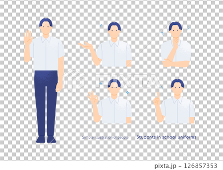 High school boy in a dress shirt 5 poses vector illustration set of boys in uniform 126857353