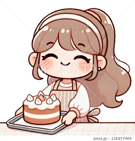 ケーキを作って喜ぶ女性 ケーキを作って喜ぶ女性 126857464