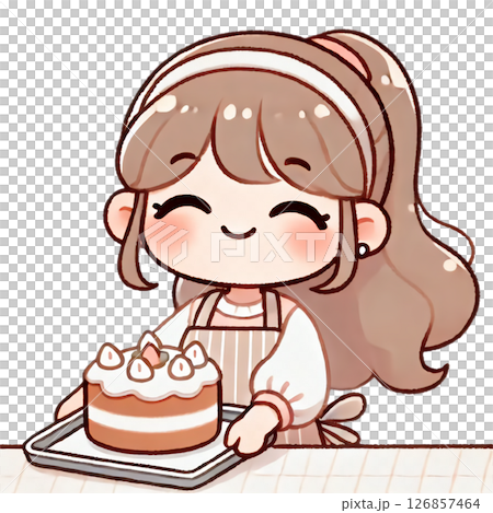 ケーキを作って喜ぶ女性 ケーキを作って喜ぶ女性 126857464