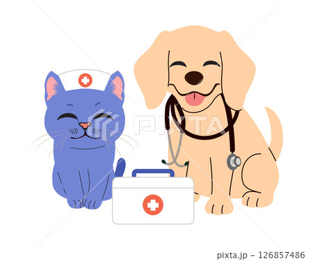 Pet Nurse Cat & Dog Veterinary Mascots Cartoon Vector Illustration 126857486